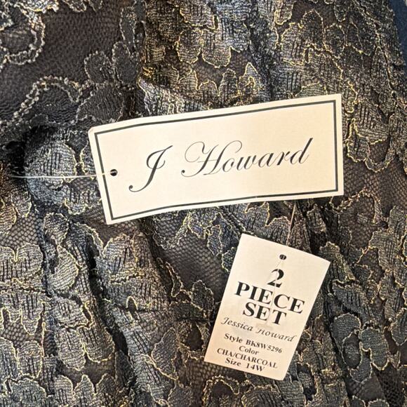 Jessica Howard Woman 14 14W Lacy Cocktail Sheath Dress & Jacket Set BLACK Gold - Picture 11 of 11